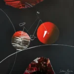 16. Crveni bicikl kolaž, tuš, pero, linorez, 35 × 35 cm, 2022.